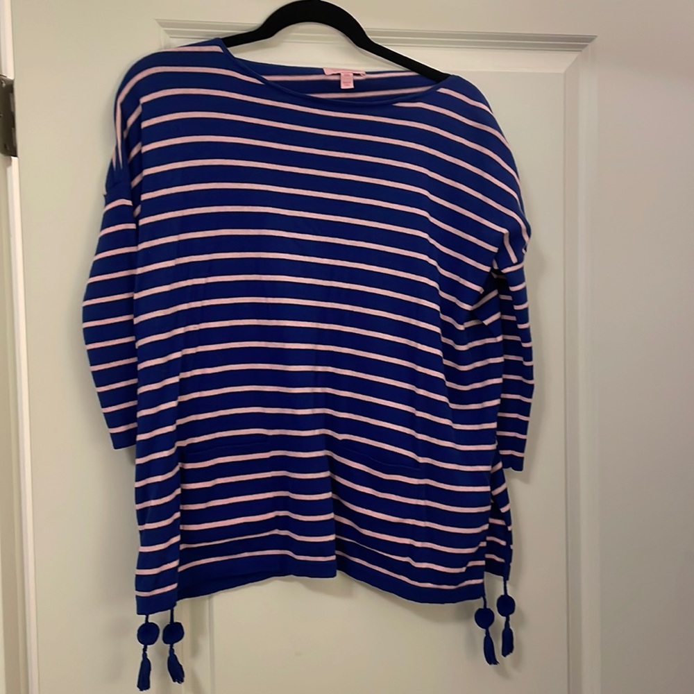 Lilly Pulitzer, Elba Striped Blue and Pink Sweater, XXS